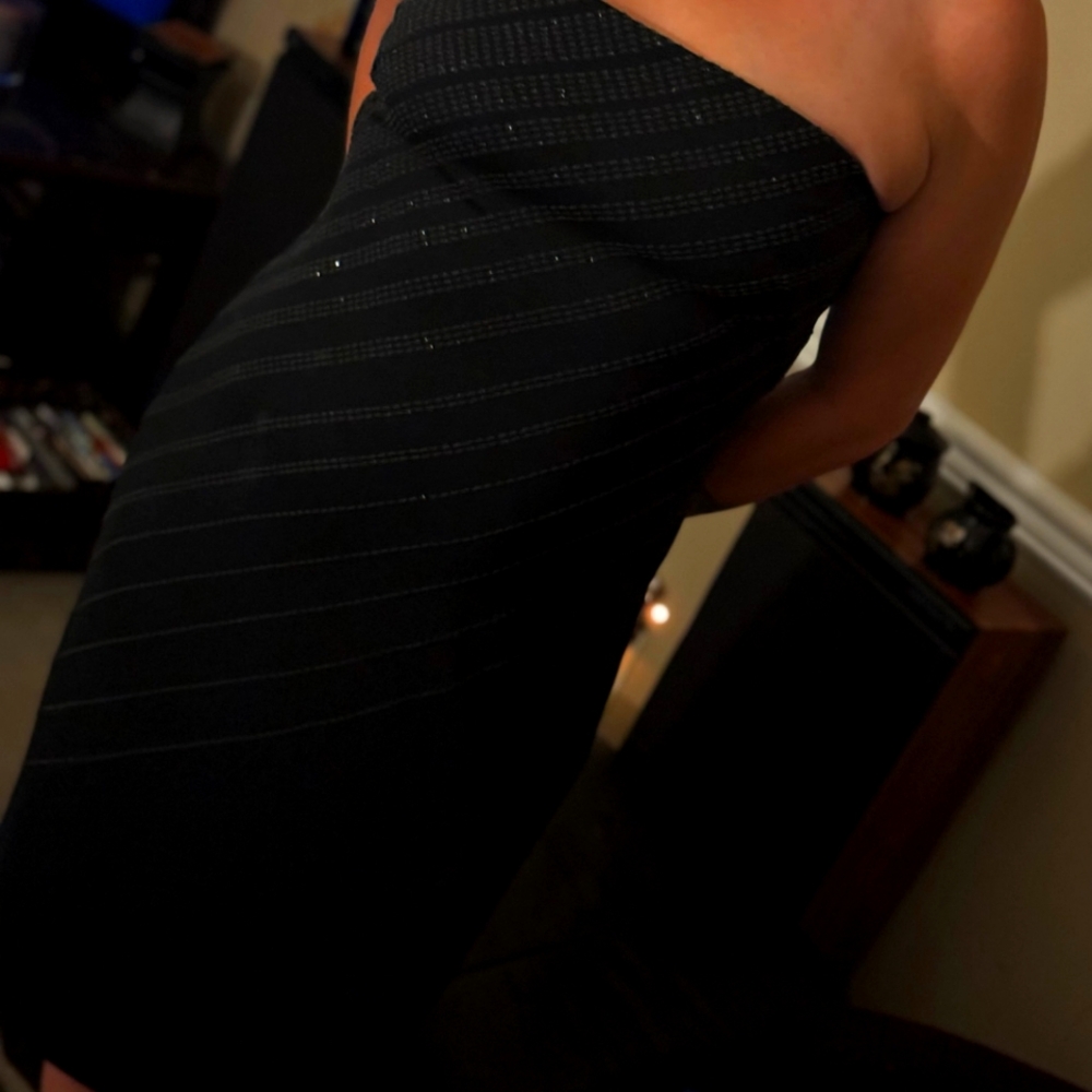 Classic Black New Year's Dress. With Black Fur Cardigan.